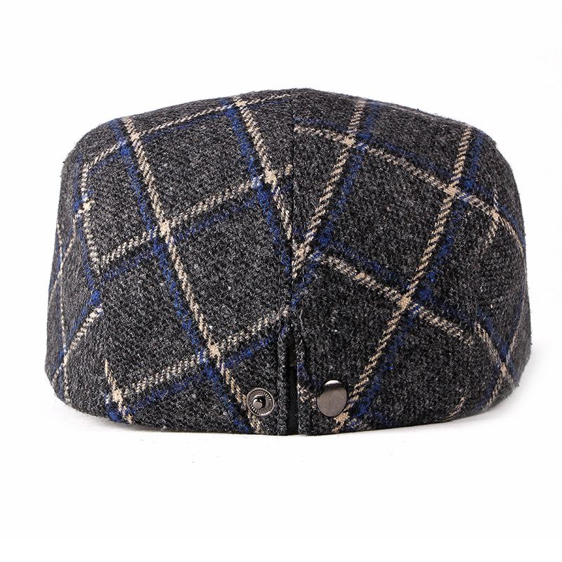 New Style Hat Mand Britisk Retro Uld Baret Casual Plaid