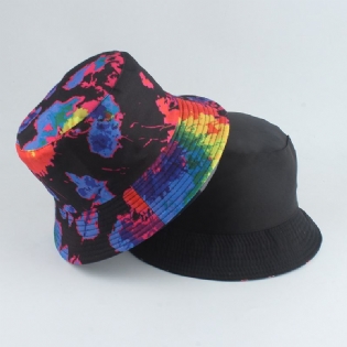 Ny Stil Trykt Dobbeltsidet Fiskerhat Farve Tie-dye Hip-hop Casual Flat Top Basin Hat