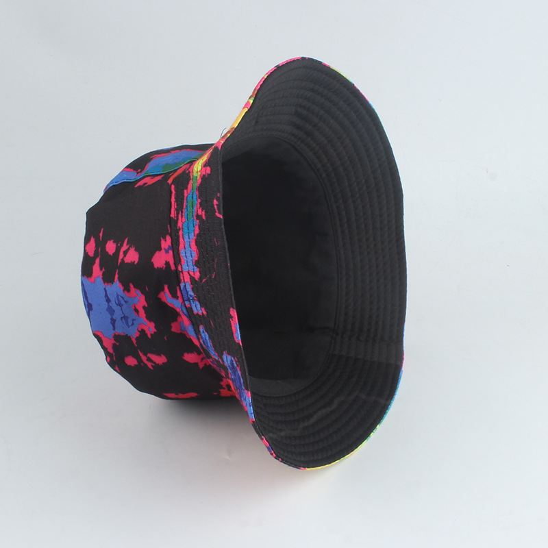 Ny Stil Trykt Dobbeltsidet Fiskerhat Farve Tie-dye Hip-hop Casual Flat Top Basin Hat