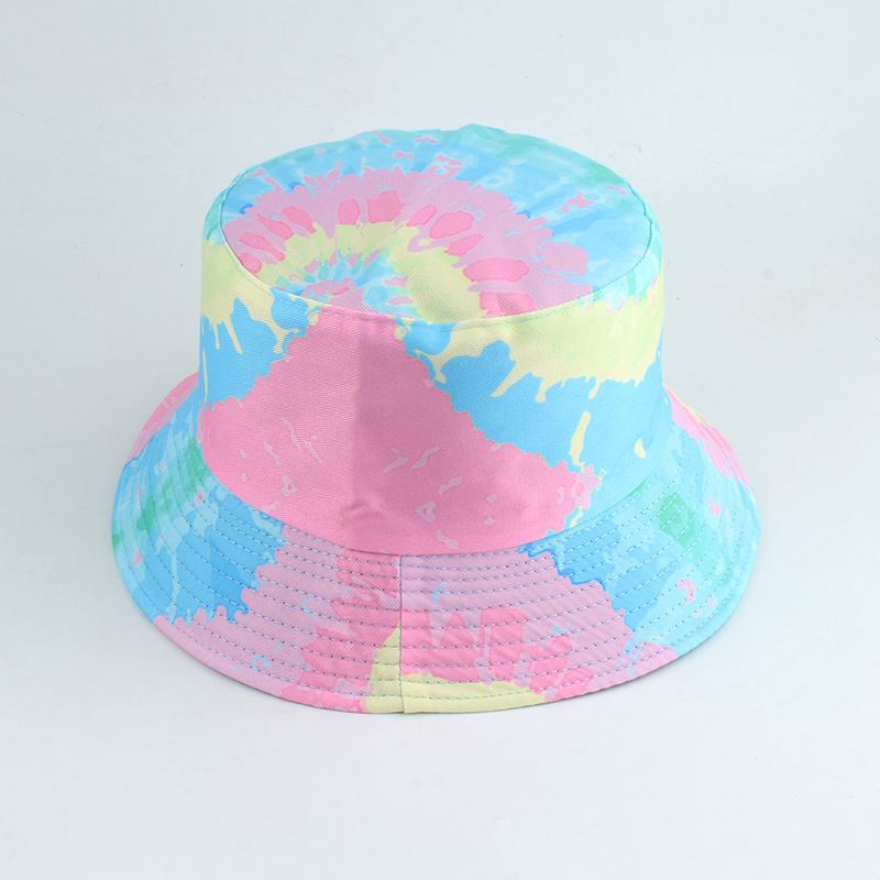 Ny Stil Trykt Dobbeltsidet Fiskerhat Farve Tie-dye Hip-hop Casual Flat Top Basin Hat