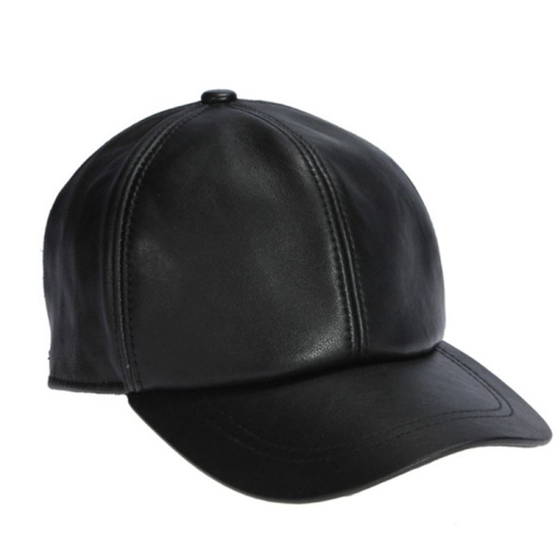 Nye Mænd Læder Varm Baseball Cap Justerbar Vinter Sort Trucker Snapback Hatte