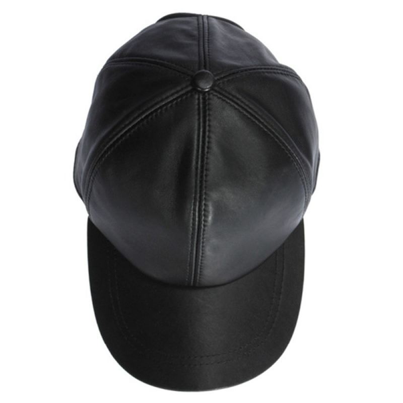 Nye Mænd Læder Varm Baseball Cap Justerbar Vinter Sort Trucker Snapback Hatte