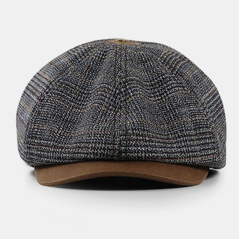 Patchwork Farvesøm Britisk Stil Retro Kortskygget Baskerhat Newsboyhat Ottekantet Hat Til Mænd