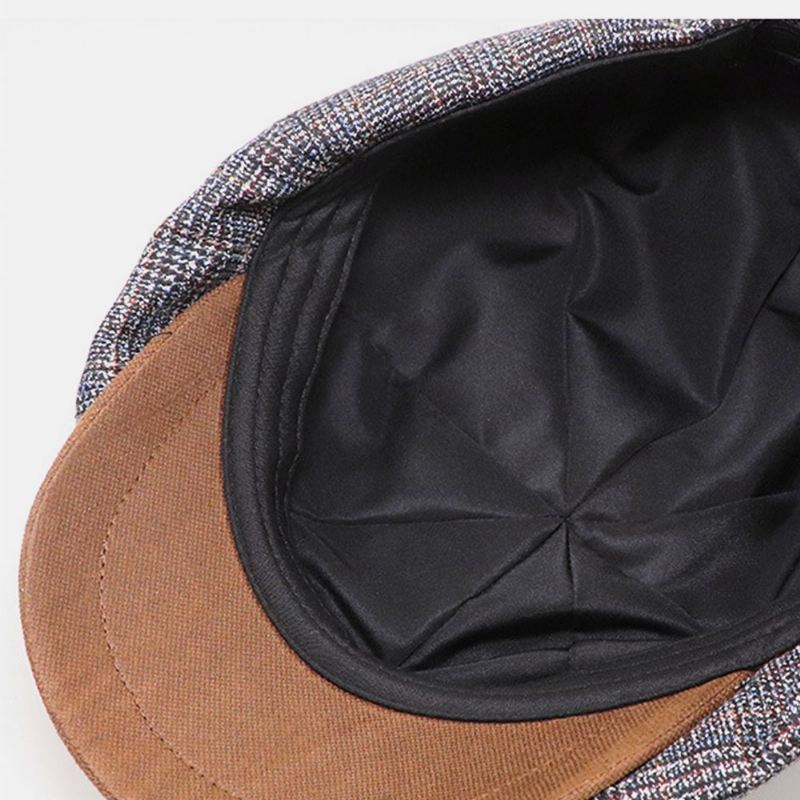 Patchwork Farvesøm Britisk Stil Retro Kortskygget Baskerhat Newsboyhat Ottekantet Hat Til Mænd