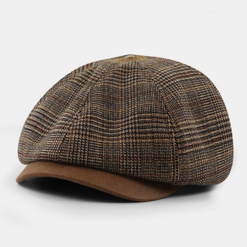 Patchwork Farvesøm Britisk Stil Retro Kortskygget Baskerhat Newsboyhat Ottekantet Hat Til Mænd