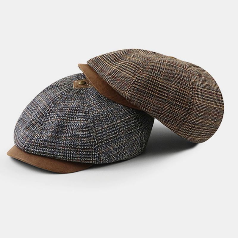 Patchwork Farvesøm Britisk Stil Retro Kortskygget Baskerhat Newsboyhat Ottekantet Hat Til Mænd