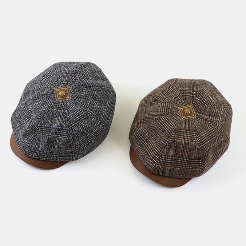 Patchwork Farvesøm Britisk Stil Retro Kortskygget Baskerhat Newsboyhat Ottekantet Hat Til Mænd