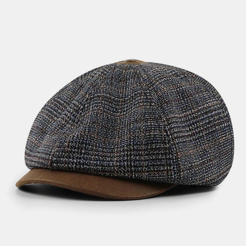 Patchwork Farvesøm Britisk Stil Retro Kortskygget Baskerhat Newsboyhat Ottekantet Hat Til Mænd