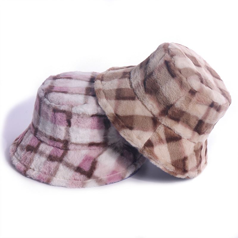 Plaid Fisherman Hat Til Koreansk Version Af Kaninpels Plys Travel Warm All-match