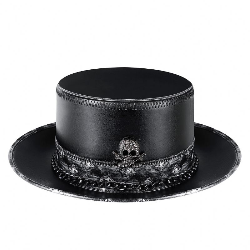 Pu Læder Skull Chain Gentleman Hat