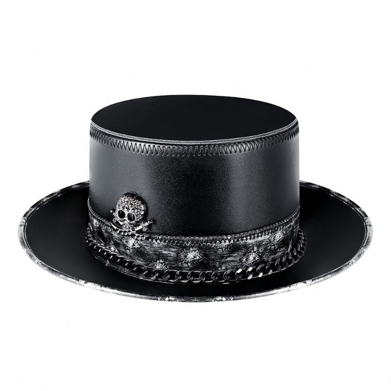 Pu Læder Skull Chain Gentleman Hat