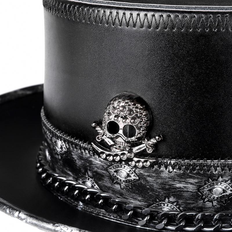 Pu Læder Skull Chain Gentleman Hat