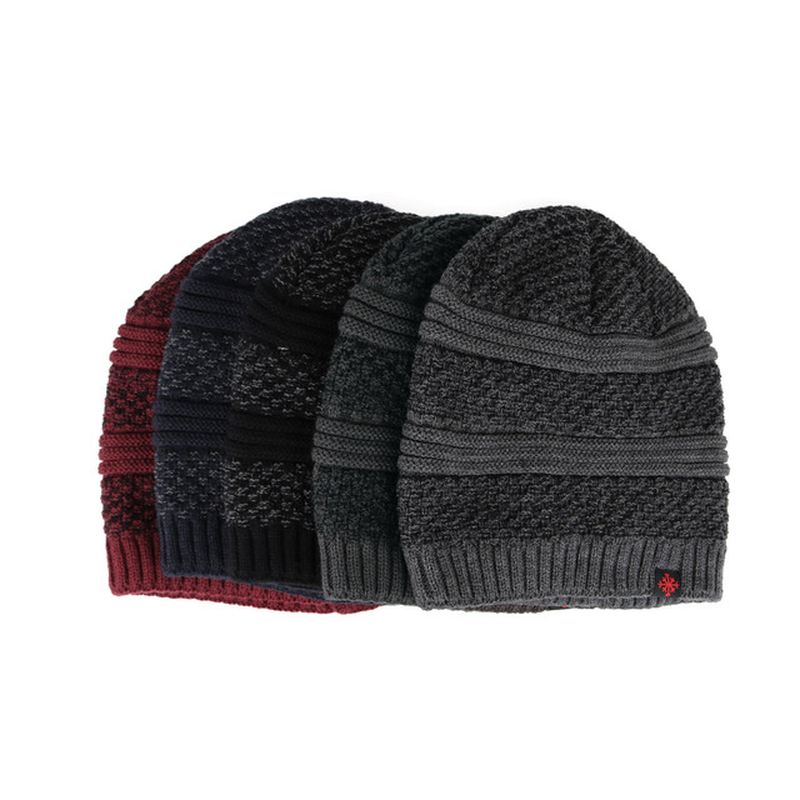 Solid Strikket Skullies Beanie Hue Til Mænd Plus Varme Udendørs Casual Hatte I Velvet