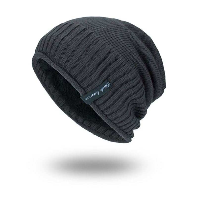 Solid Strikket Skullies-kasket Til Mænd Plus Fløjlsvarme Udendørs Casual Skull Hats