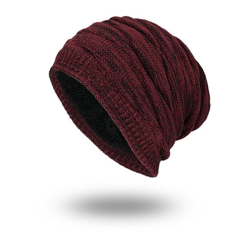 Tide Knit Wool Hat Plus Warm Diamond Head Outdoor Beanie Hat Til Mænd