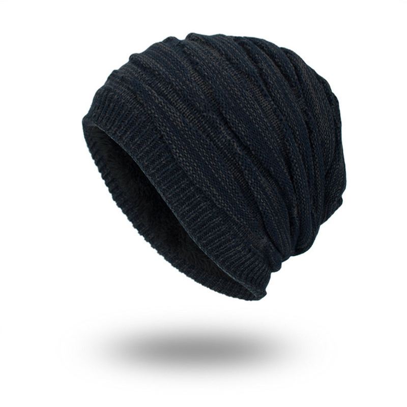 Tide Knit Wool Hat Plus Warm Diamond Head Outdoor Beanie Hat Til Mænd