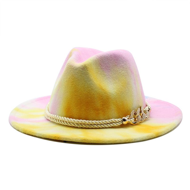 Tie-dye Pink Ulden Klud Gave Mode Flad Skygge Jazz Hat Filt Hat