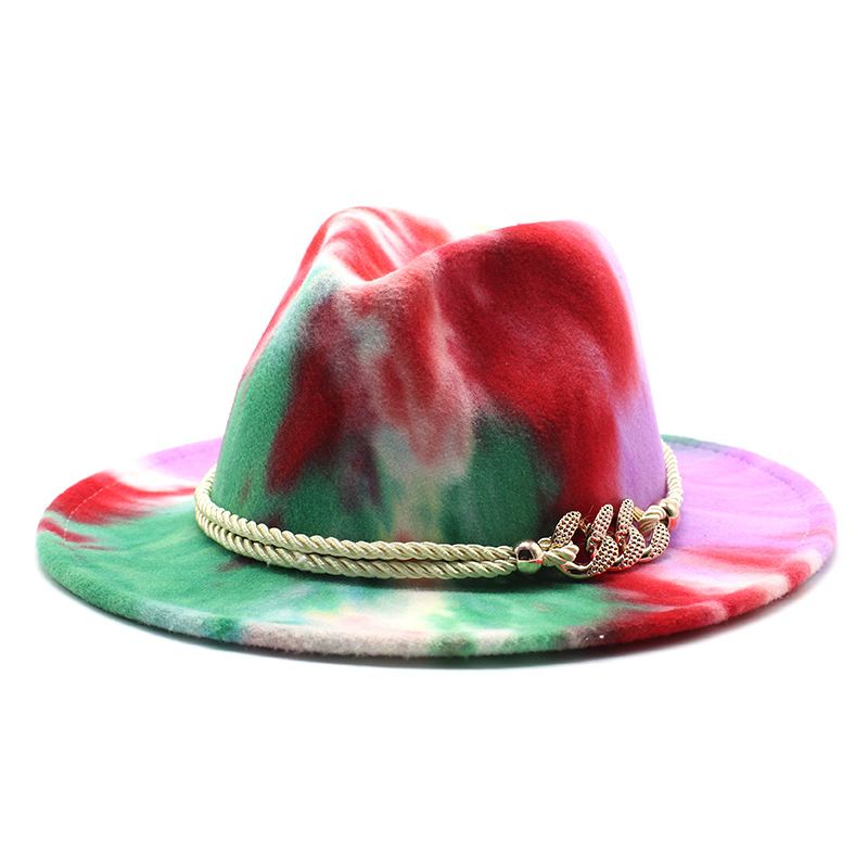 Tie-dye Pink Ulden Klud Gave Mode Flad Skygge Jazz Hat Filt Hat