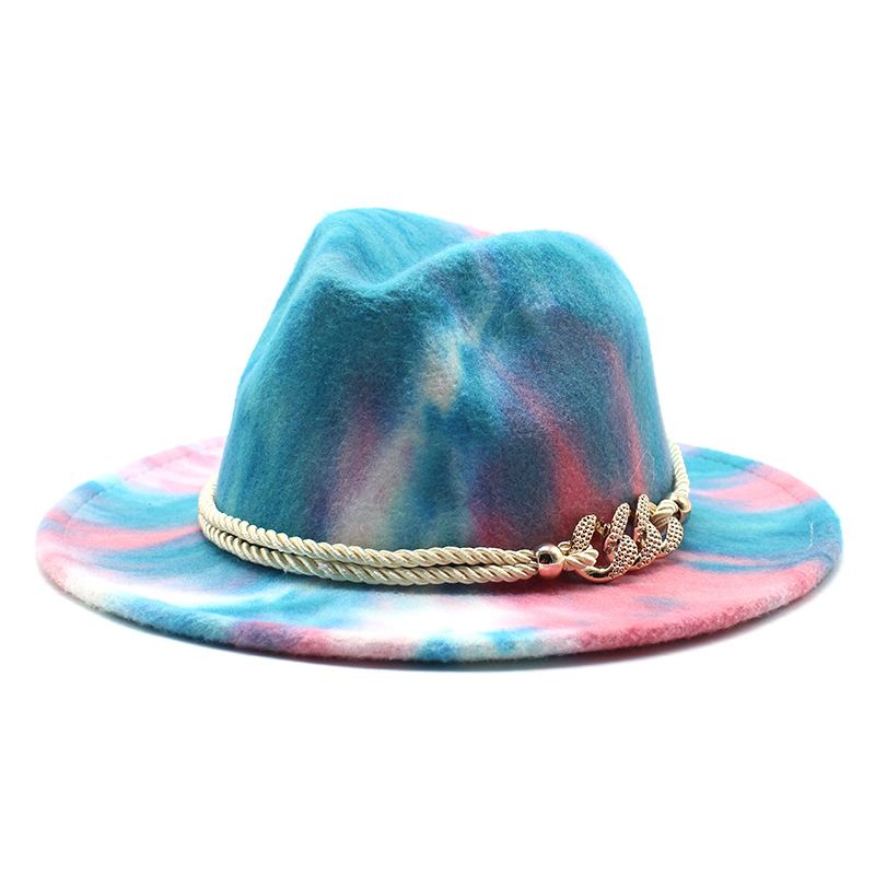 Tie-dye Pink Ulden Klud Gave Mode Flad Skygge Jazz Hat Filt Hat