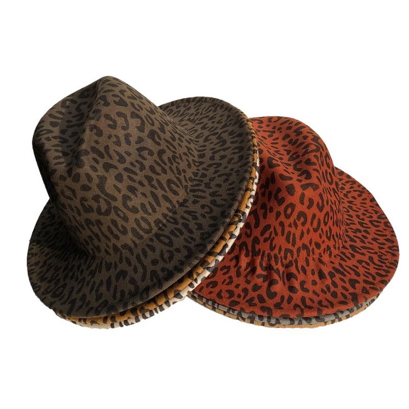 Uld Leopardprint Top Hat Med Flad Skygge