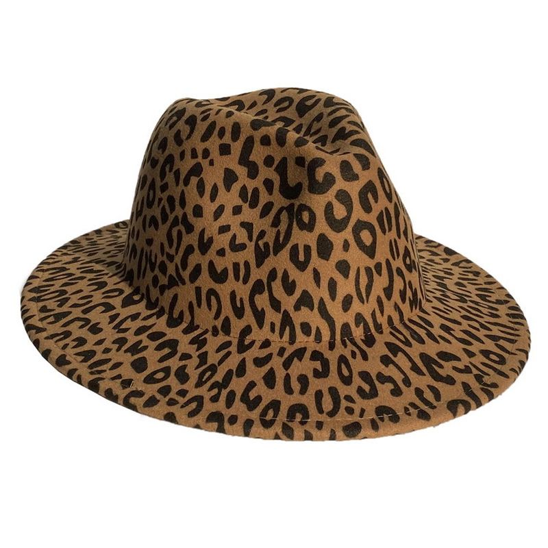 Uld Leopardprint Top Hat Med Flad Skygge