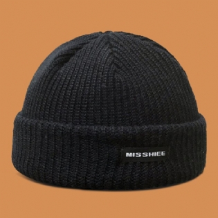 Unisex Akryl Bogstavmønster Stoflabel Strikket Kasket Hip Hop Vinter Varme Skull Cap Beanie Hat