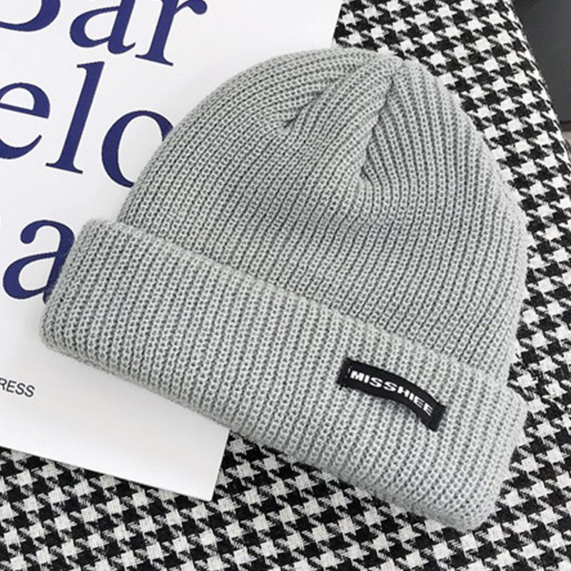 Unisex Akryl Bogstavmønster Stoflabel Strikket Kasket Hip Hop Vinter Varme Skull Cap Beanie Hat