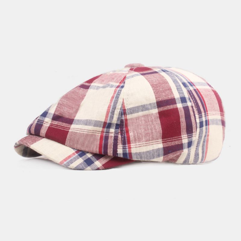 Unisex-baseret Kasket I Bomuld Plaidmønster Casual Retro Solskærm Newsboy-hat Forlæns Kasket Ottekantet Hat