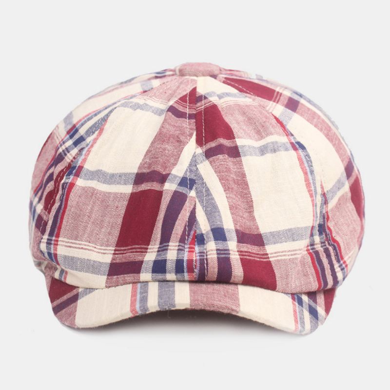 Unisex-baseret Kasket I Bomuld Plaidmønster Casual Retro Solskærm Newsboy-hat Forlæns Kasket Ottekantet Hat