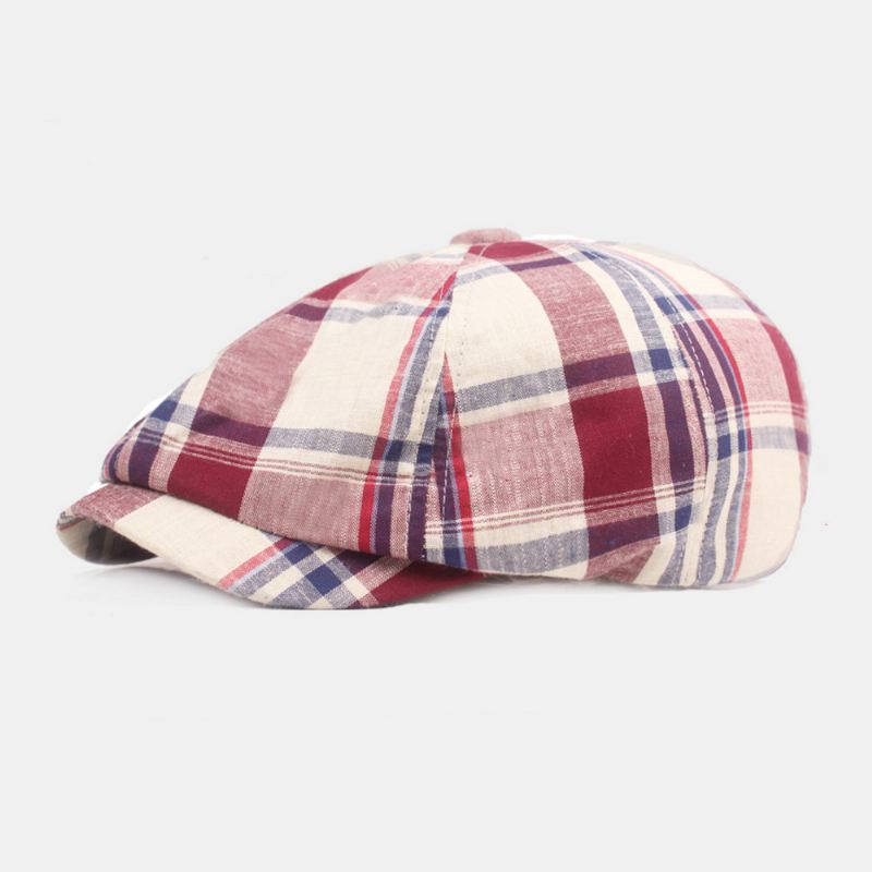 Unisex-baseret Kasket I Bomuld Plaidmønster Casual Retro Solskærm Newsboy-hat Forlæns Kasket Ottekantet Hat