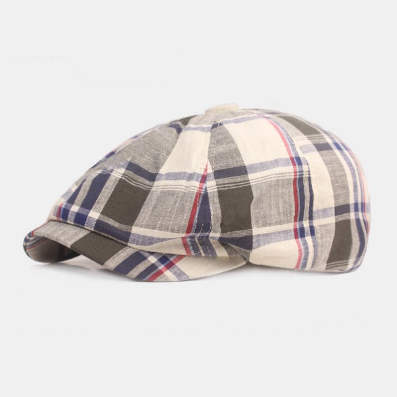 Unisex-baseret Kasket I Bomuld Plaidmønster Casual Retro Solskærm Newsboy-hat Forlæns Kasket Ottekantet Hat