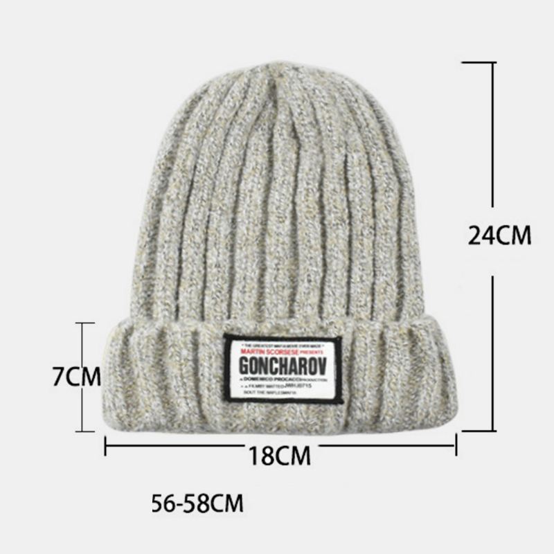 Unisex Blandet Farve Strikket Jacquard Letter Cloth Patch All-match Warm Beanie Hat