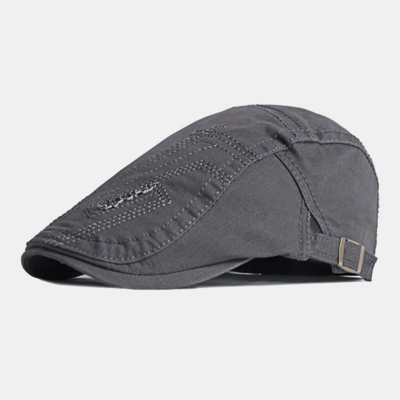 Unisex Bogstav Metal Label Basketball Hat Britiske Retro Sider Justerbart Spænde Åndbar Solsejl Fremad Hat Newsboy Hat Kørehat