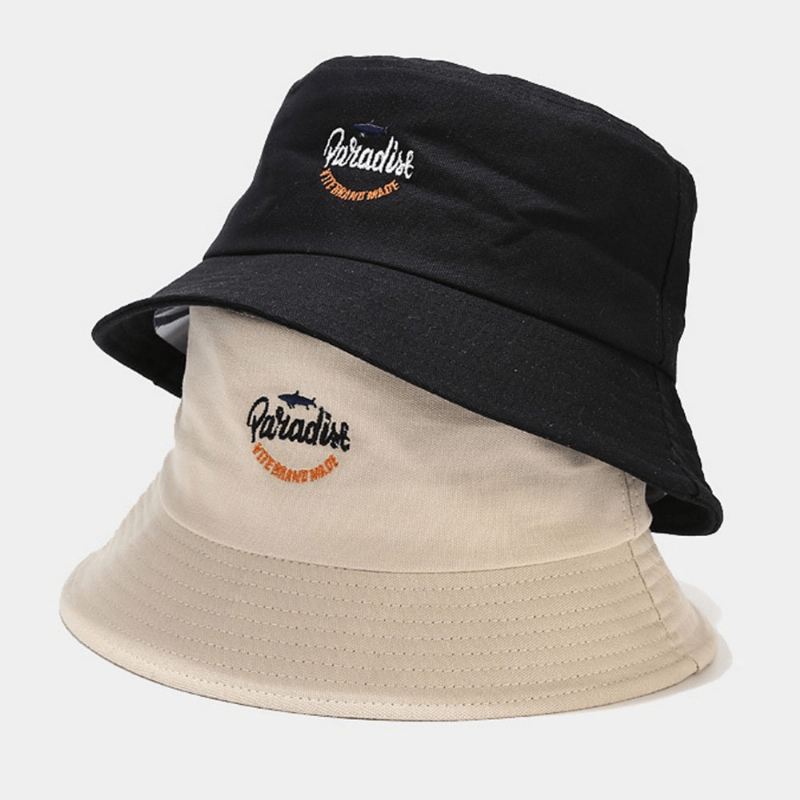 Unisex Bomuld Ensfarvet Haj Bogstavmønster Broderi Mode Solskærm Bucket Hat