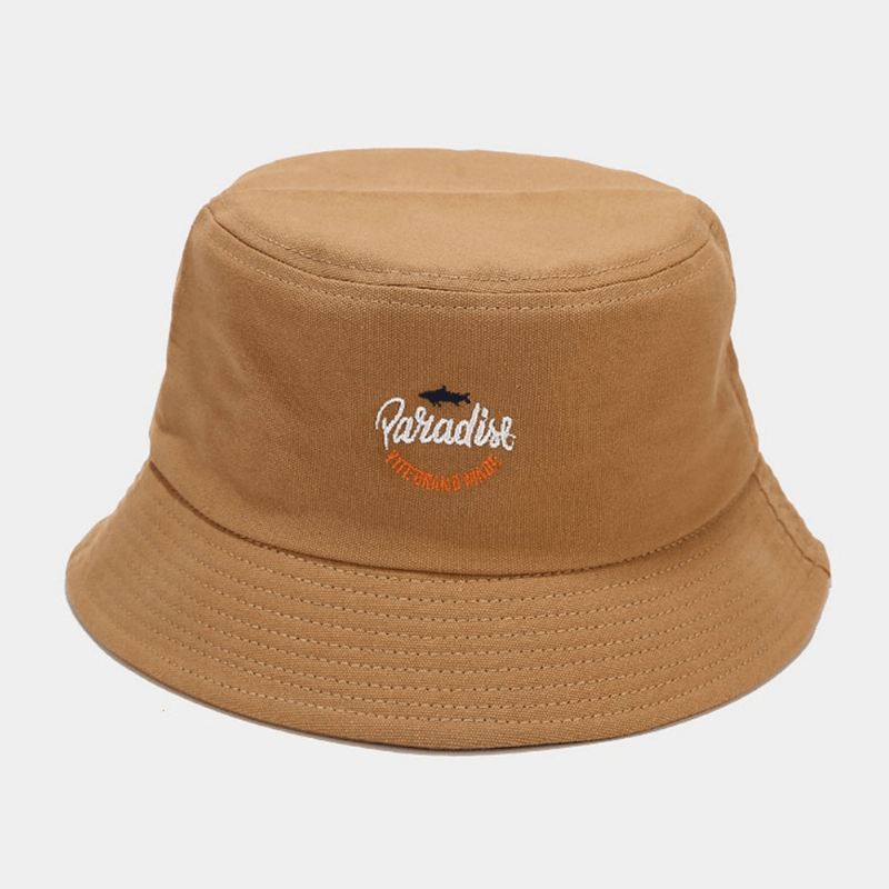 Unisex Bomuld Ensfarvet Haj Bogstavmønster Broderi Mode Solskærm Bucket Hat