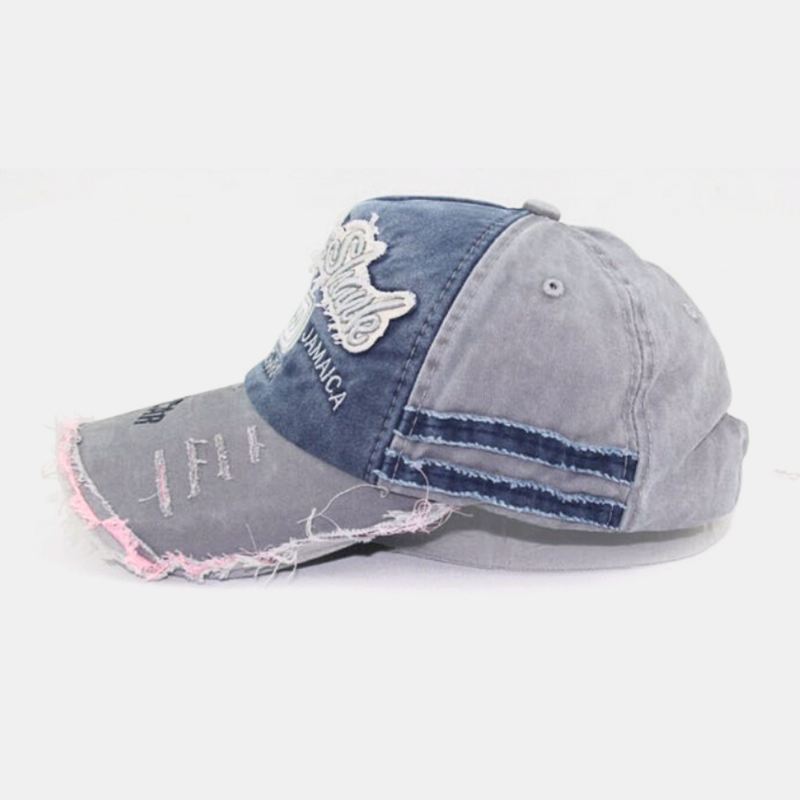 Unisex Bomuld Made-gamle Broken Edge Patch Kontrastfarve Casual Par Hat Baseball Hat