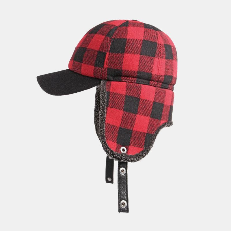 Unisex Bomuld Plus Fløjl Tyk Plaid Baseballkasket Efterår Vinter Høreværn Vindtæt Varm Hat