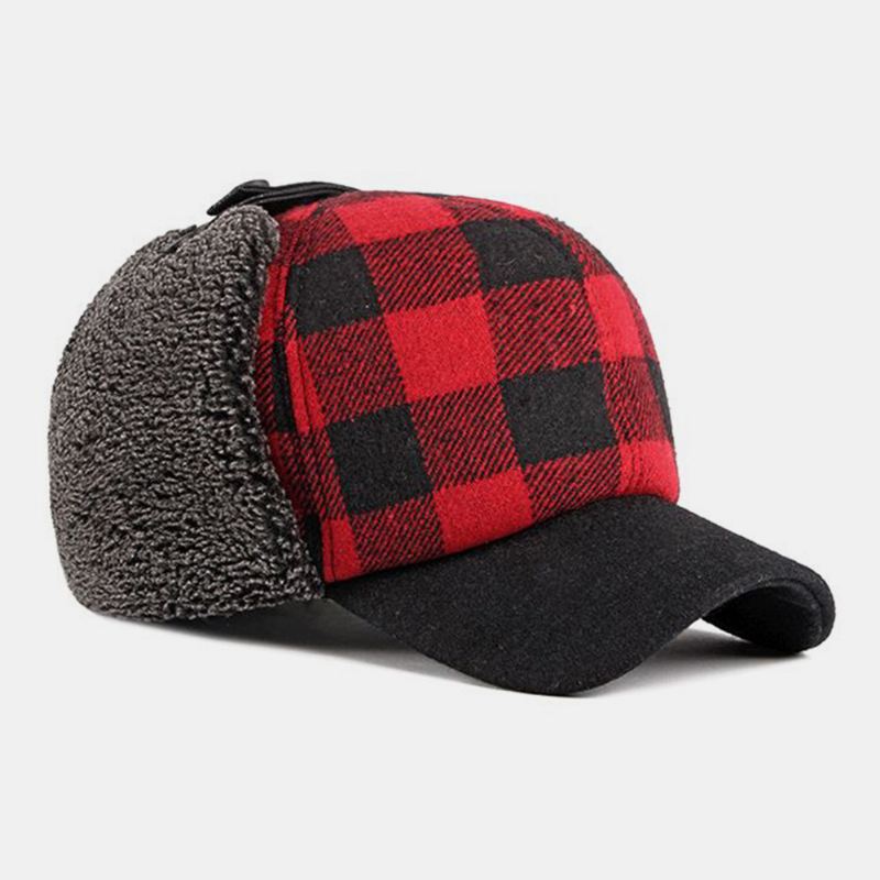 Unisex Bomuld Plus Fløjl Tyk Plaid Baseballkasket Efterår Vinter Høreværn Vindtæt Varm Hat