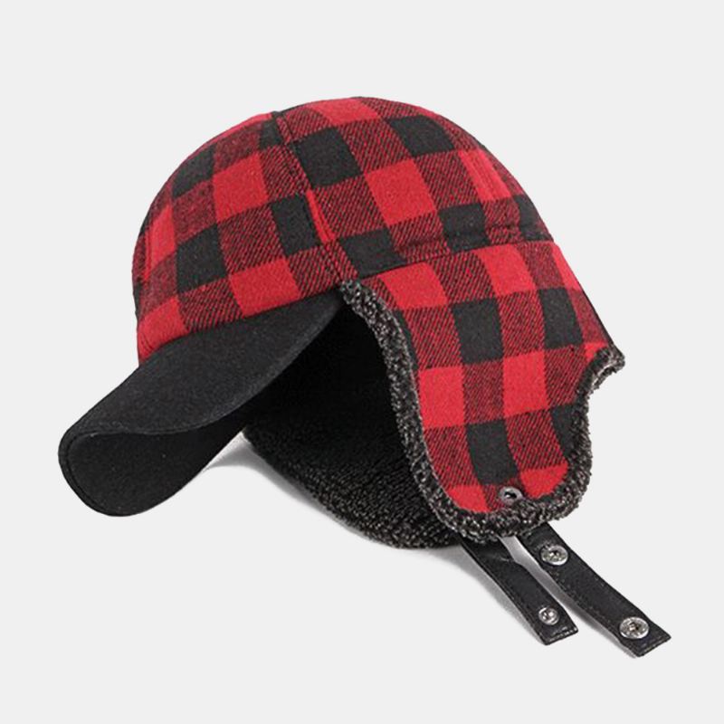 Unisex Bomuld Plus Fløjl Tyk Plaid Baseballkasket Efterår Vinter Høreværn Vindtæt Varm Hat