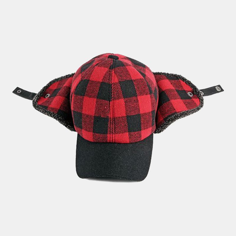 Unisex Bomuld Plus Fløjl Tyk Plaid Baseballkasket Efterår Vinter Høreværn Vindtæt Varm Hat