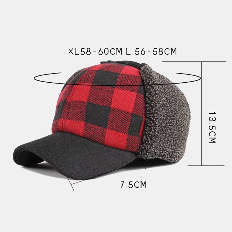 Unisex Bomuld Plus Fløjl Tyk Plaid Baseballkasket Efterår Vinter Høreværn Vindtæt Varm Hat