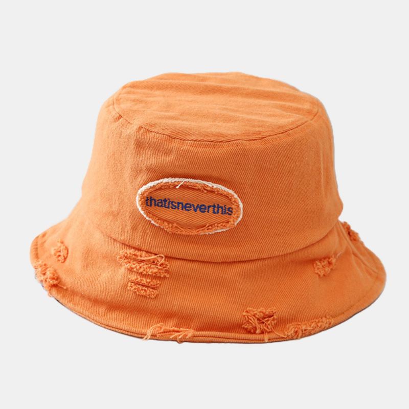 Unisex Bred Skygge Brev Broderi Bucket Hat Broken Hole Patch Sommer Solsejl Justerbar Hat