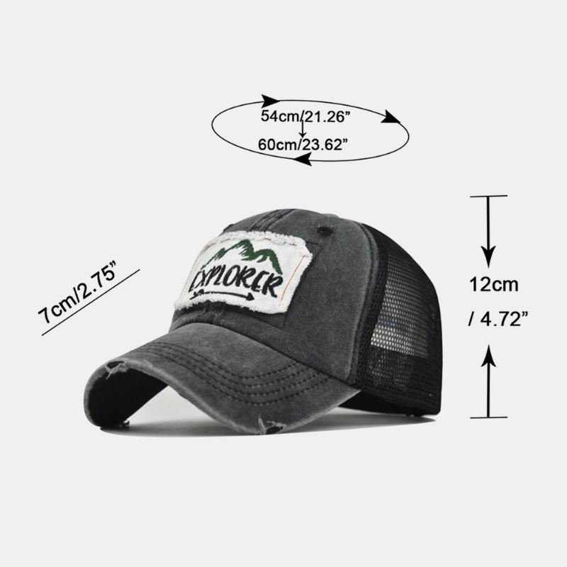 Unisex Broken Hole Patch Brev Broderi Baseball Cap Mærke Gammel Udendørs Solsejl Justerbar Hat