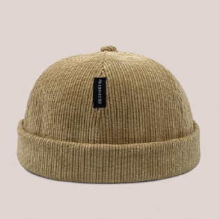 Unisex Corduroy Label Patch Skull Cap Casual Udendørs Efterår Vinter Varm Justerbar Kanteløs Beanie Landlord Cap