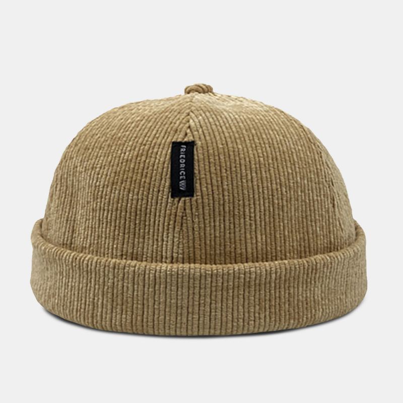 Unisex Corduroy Label Patch Skull Cap Casual Udendørs Efterår Vinter Varm Justerbar Kanteløs Beanie Landlord Cap