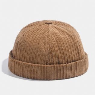 Unisex Corduroy Papir Fly Patch Stripe Hat Efterår Vinter Varm Justerbar Retro Brimless Beanie Udlejer Kasket Skull Cap