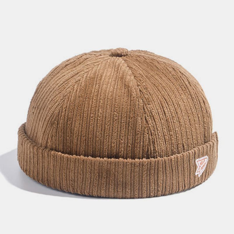 Unisex Corduroy Papir Fly Patch Stripe Hat Efterår Vinter Varm Justerbar Retro Brimless Beanie Udlejer Kasket Skull Cap