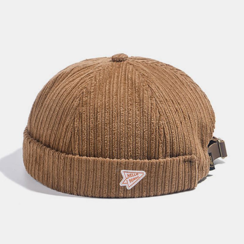 Unisex Corduroy Papir Fly Patch Stripe Hat Efterår Vinter Varm Justerbar Retro Brimless Beanie Udlejer Kasket Skull Cap