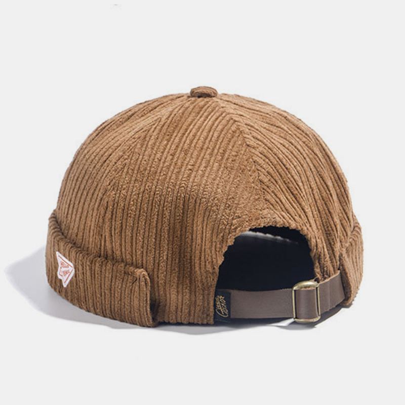 Unisex Corduroy Papir Fly Patch Stripe Hat Efterår Vinter Varm Justerbar Retro Brimless Beanie Udlejer Kasket Skull Cap