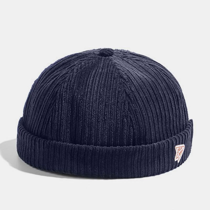 Unisex Corduroy Papir Fly Patch Stripe Hat Efterår Vinter Varm Justerbar Retro Brimless Beanie Udlejer Kasket Skull Cap